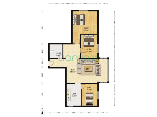 光彩大厦 3室1厅1卫 116平方