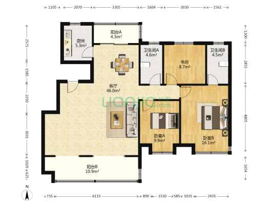 金鹏麓山院 3室1厅2卫 134平方