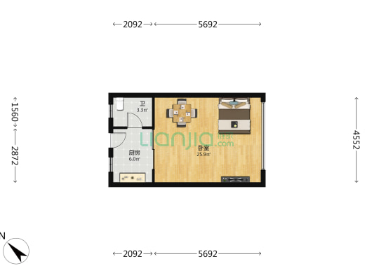 公园湖畔 1室0厅1卫 45平方