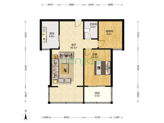 财富名都 1室1厅1卫 96平方
