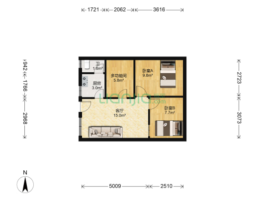 麦围大街 3室1厅1卫 49平方
