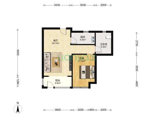 中欧金茂悦三期 1室1厅1卫 68平方