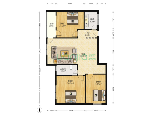 海口市二轻供销公司宿舍 3室1厅1卫 117平方