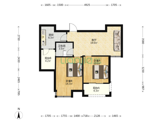 小桥人家 2室1厅1卫 75平方