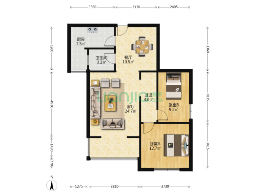 精装修  两居室  园林社区  出行方便 范阳路沿线-户型图