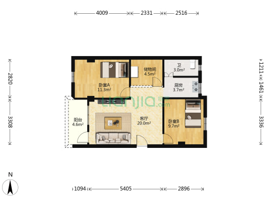 米兰路119号 2室1厅1卫 71平方