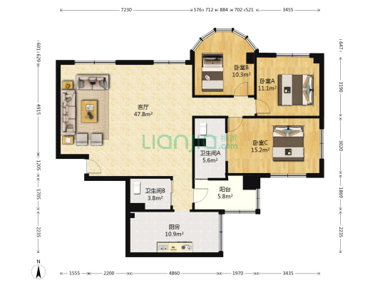 银河大厦 3室1厅2卫 142平方