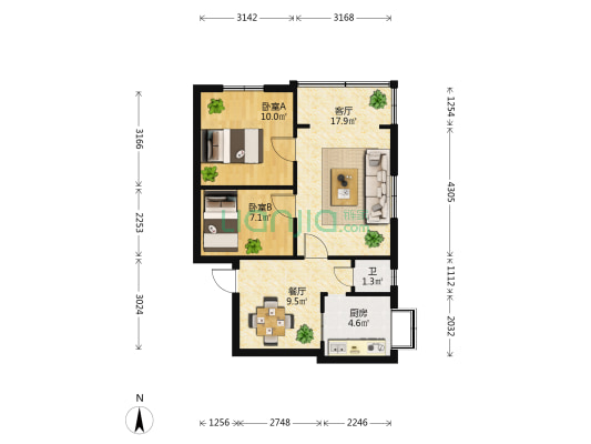 西站社区 2室2厅1卫 55平方