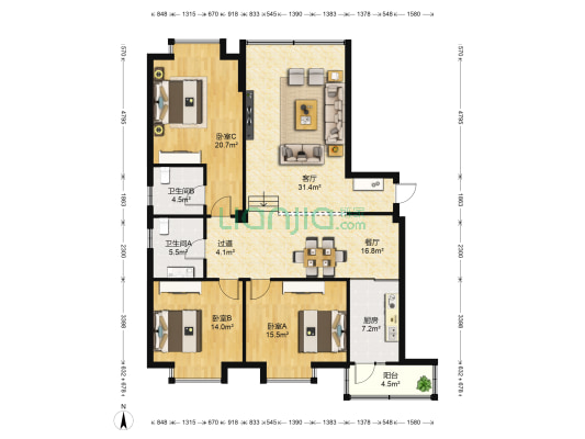 海语花园 3室2厅2卫 135平方