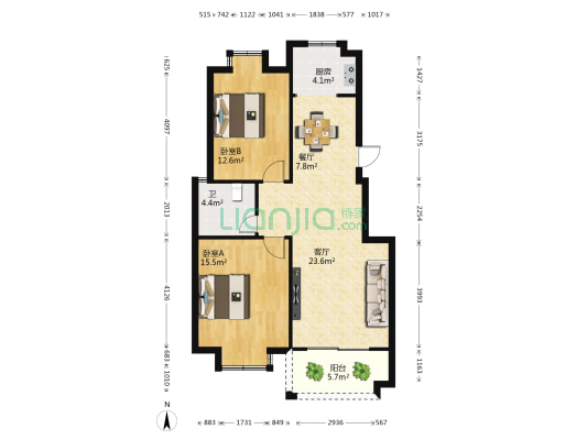 文渊阁 2室2厅1卫 88平方