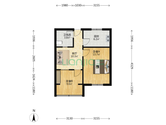 槐树街37号 2室1厅1卫 50平方