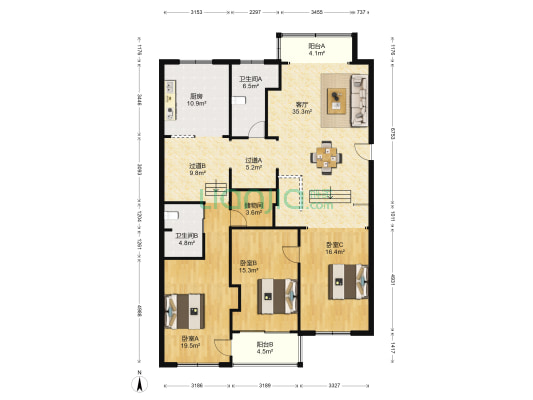 虹桥北村西区 3室1厅2卫 156平方