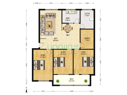 长葛市农行家属院 3室1厅1卫 142平方