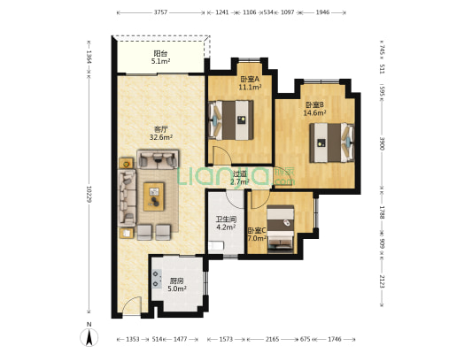 源海御苑 3室1厅1卫 112平方