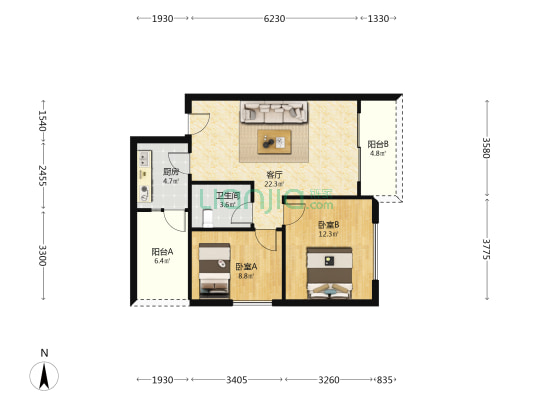 水语华庭二期 2室1厅1卫 79平方