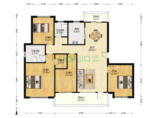星奕湾花园 4室1厅2卫 141平方
