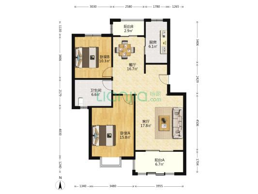 东方佳苑 2室2厅1卫 96平方