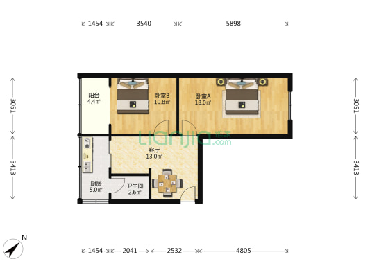 红牌楼北街25号院 2室1厅1卫 61平方