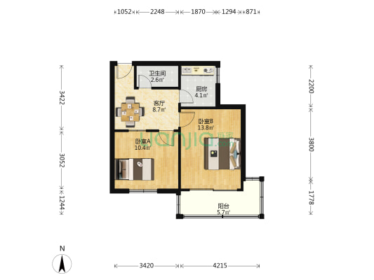 尤家凹19号 2室1厅1卫 55平方