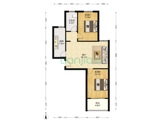 臻岳君庭 2室1厅1卫 96平方