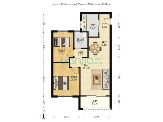 中南漫悦湾 2室2厅1卫 88平方