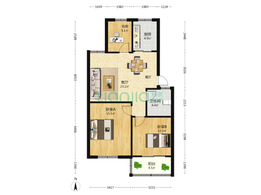 广场新村 3室1厅1卫 81平方