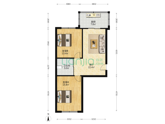 香槟小镇 2室1厅1卫 80平方