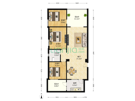 灵龙路20号 3室1厅1卫 100平方