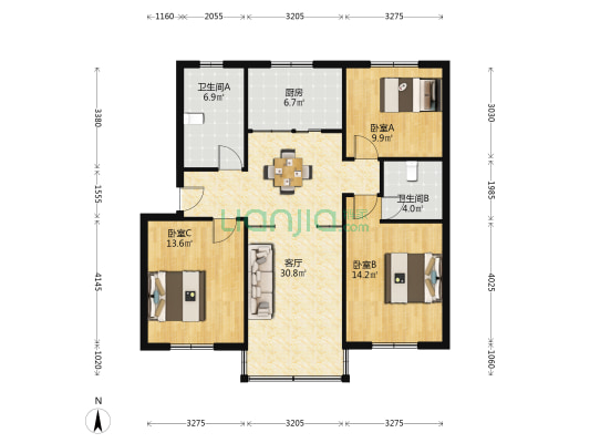 常福新村二区 3室1厅2卫 104平方