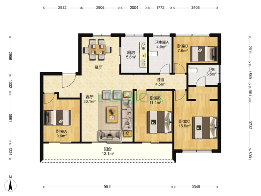 蓝城桂语兰庭 4室1厅2卫 140平方