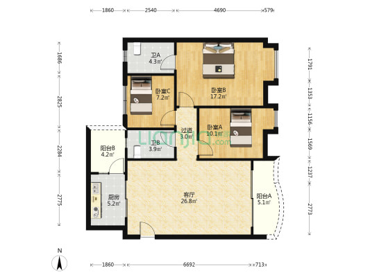 逸翠庭 3室1厅2卫 94平方