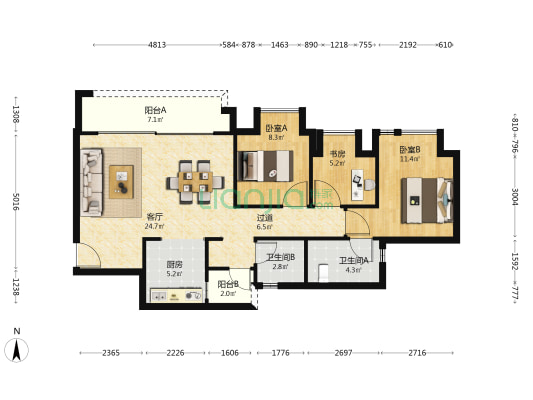 里城樾公馆 3室1厅2卫 93平方