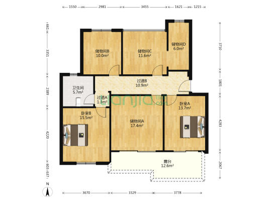 红豆清华苑 2室0厅1卫 117平方