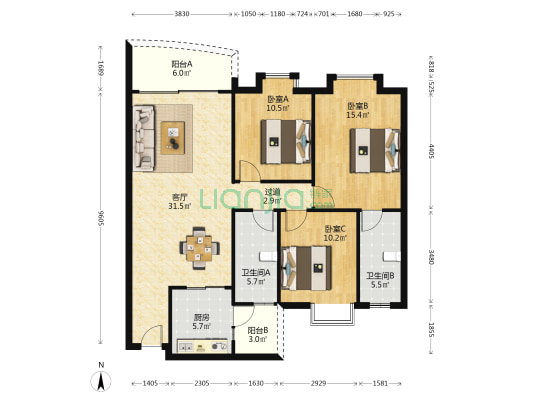 金丰大厦(花都) 3室1厅2卫 122平方