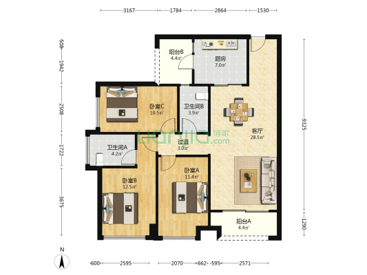 禧廷轩 3室1厅2卫 101平方