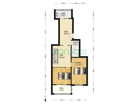 太铁四宿舍小区 2室2厅1卫 64平方