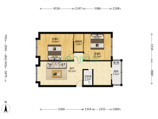 十一街市委楼 2室1厅1卫 81平方