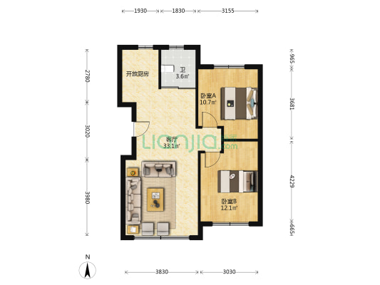 华大城五期华锦 2室1厅1卫 87平方
