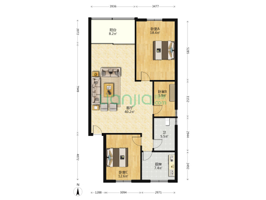 联芳花园1期 3室1厅1卫 118平方