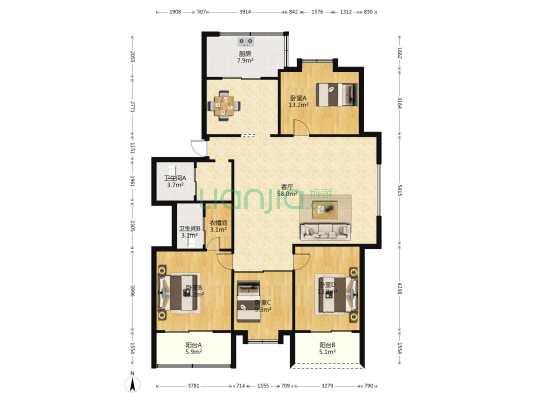 榕佳楼 4室1厅2卫 151平方
