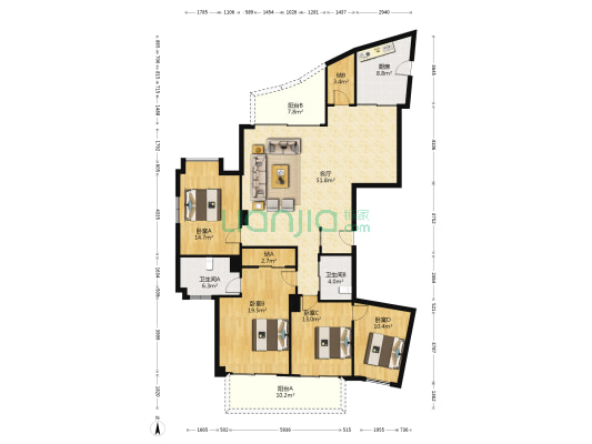 国脉花苑 4室1厅2卫 196平方