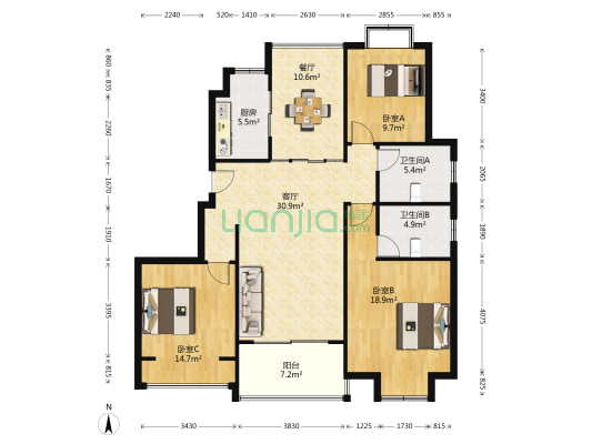 禾盛美璟湾 3室2厅2卫 117平方
