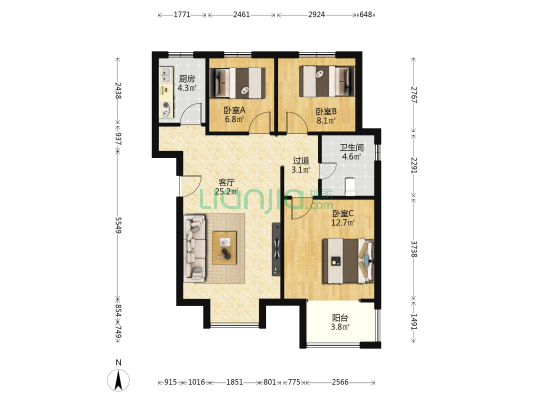 三丰中心思想 3室1厅1卫 102平方
