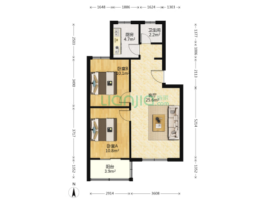 双源社区152号院 2室1厅1卫 72平方