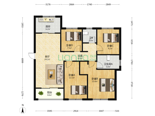 升龙天汇珑臺 4室1厅2卫 131平方