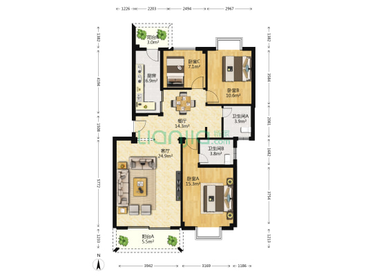 海韵华庭 3室2厅2卫 117平方
