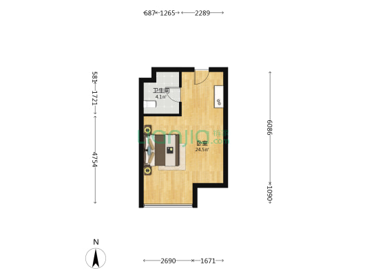 第五季民泰大厦 1室0厅1卫 45平方