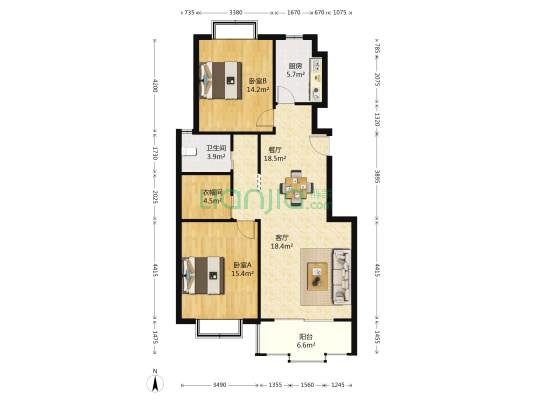 申江豪城 2室2厅1卫 105平方