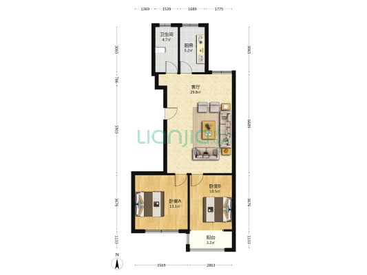飞龙金滩花园璞园 2室1厅1卫 97平方