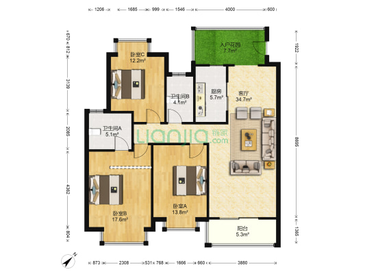 富盈山水华庭 3室1厅2卫 131平方